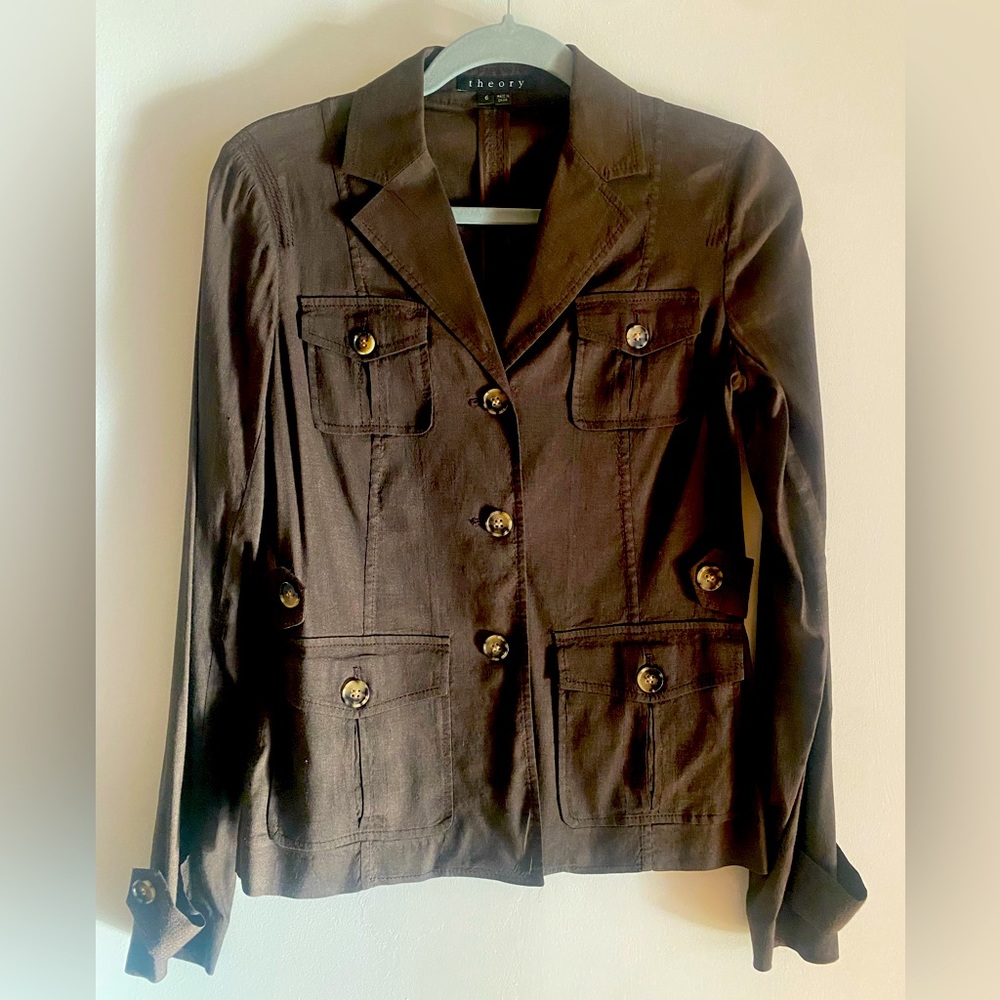 Theory- Linen 3 Button Blazer, Size 6 - image 1